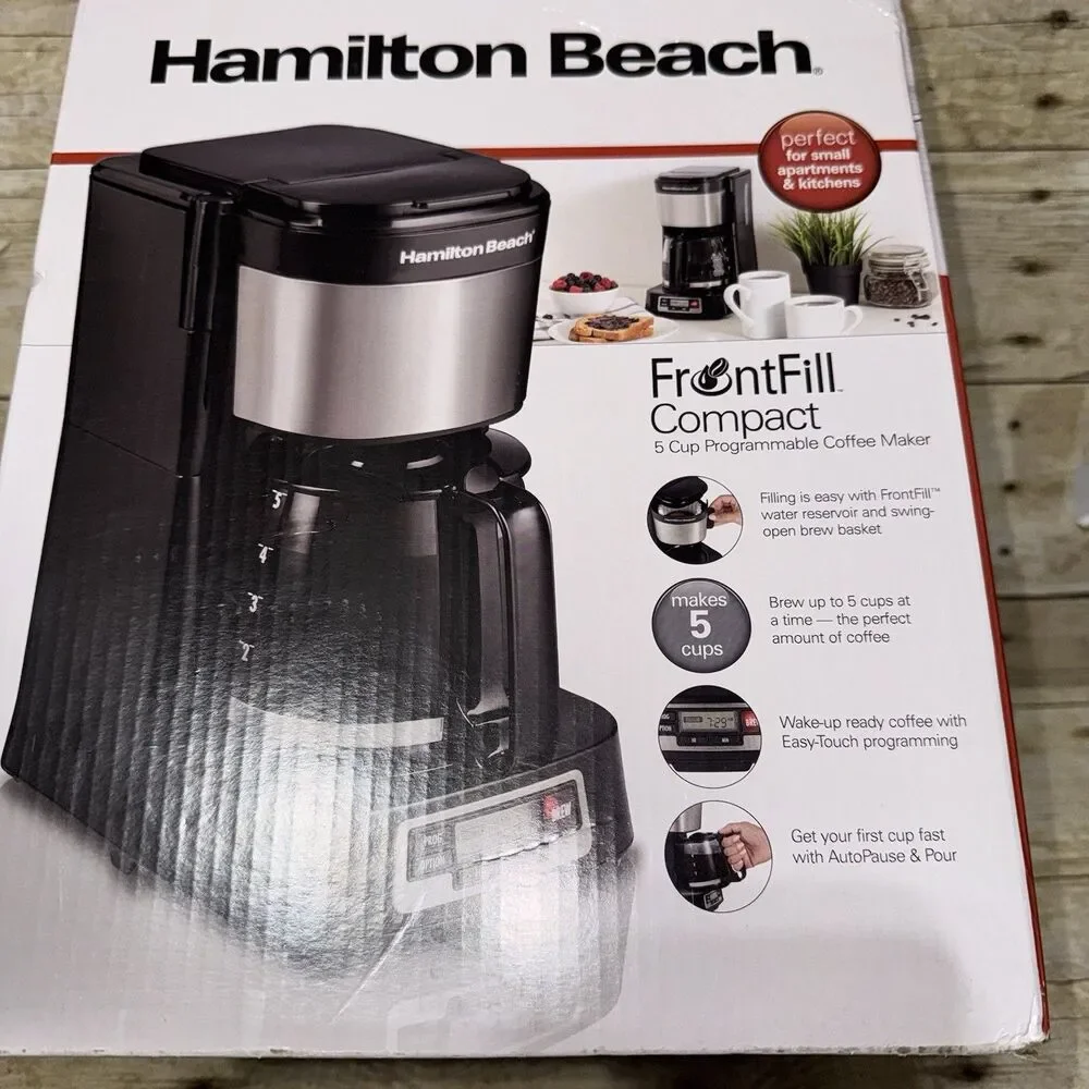 New In Box Hamilton Beach FrontFill Compact 5 Cup Coffee Maker Black In Color